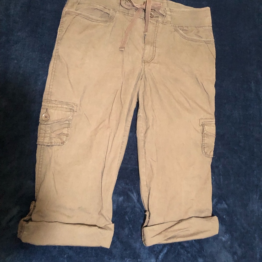 Kim Rogers Petite Khaki Cargo Crop Capri Pants Size 10P Stretch
